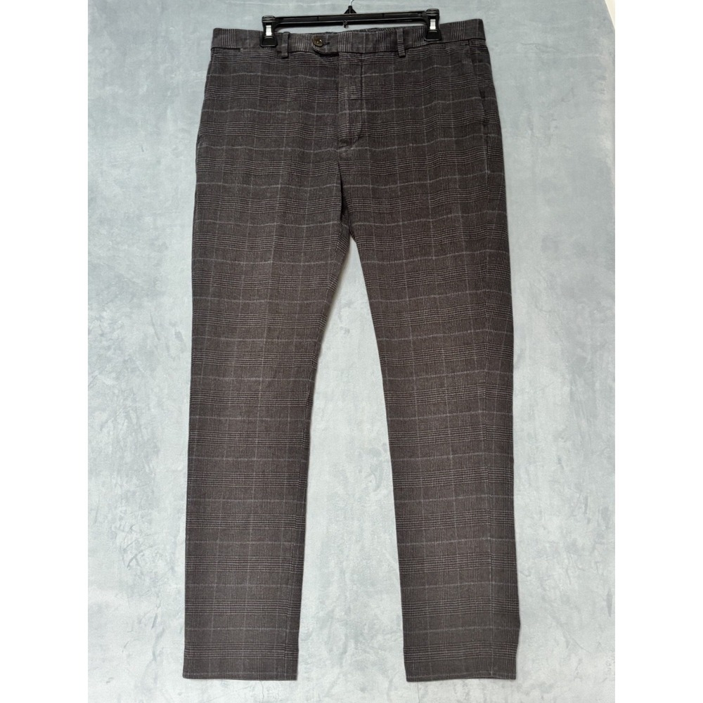 Bonobos Slim Fit Tailored‎ Dress Pants Mens 35x32 Gray Plaid Cotton Stretch